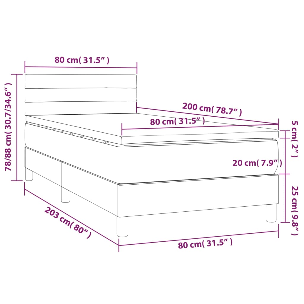 vidaXL Krevet box spring s madracem LED crni 80 x 200 cm od tkanine