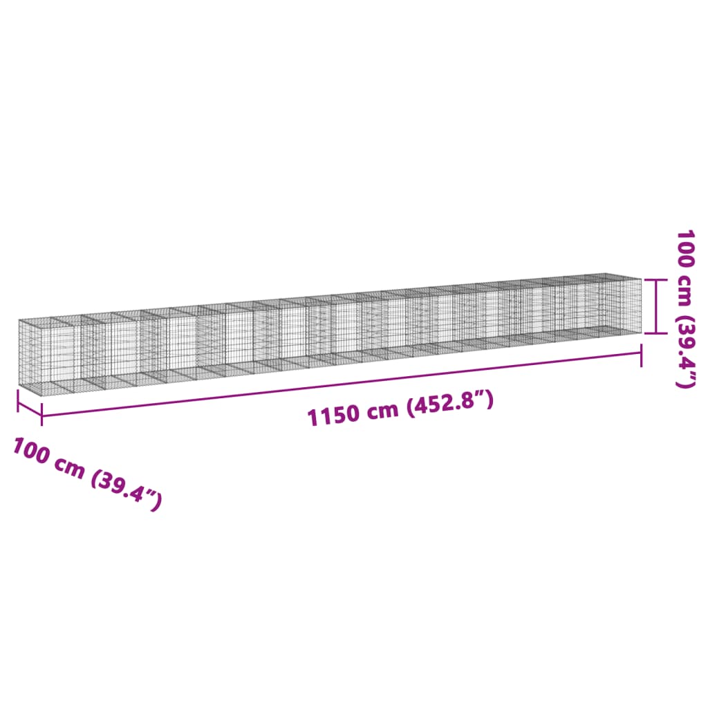 vidaXL Gabionska košara s poklopcem 1150x100x100 cm pocinčano željezo