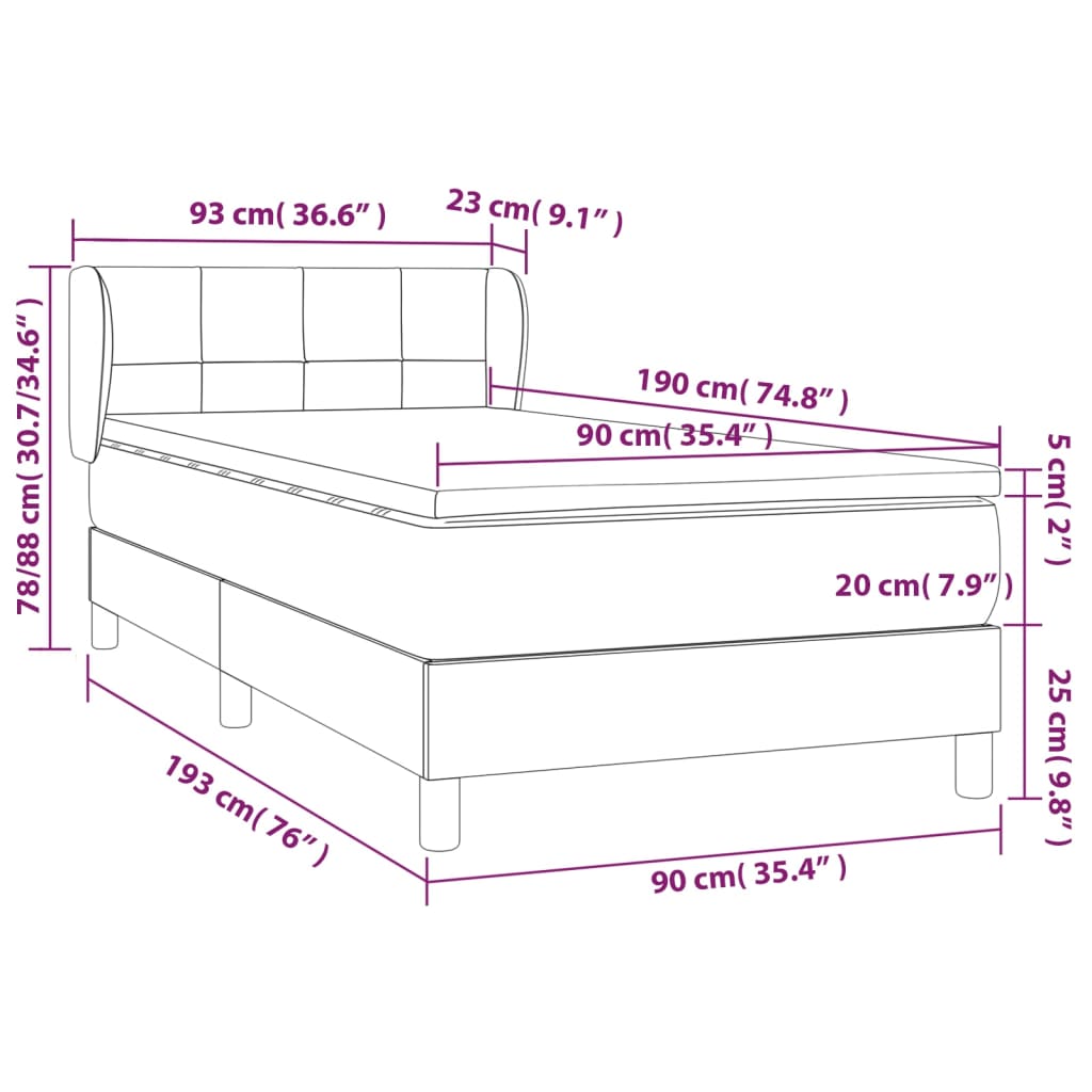 vidaXL Box spring krevet s madracem svjetlosivi 90x190 cm baršunasti