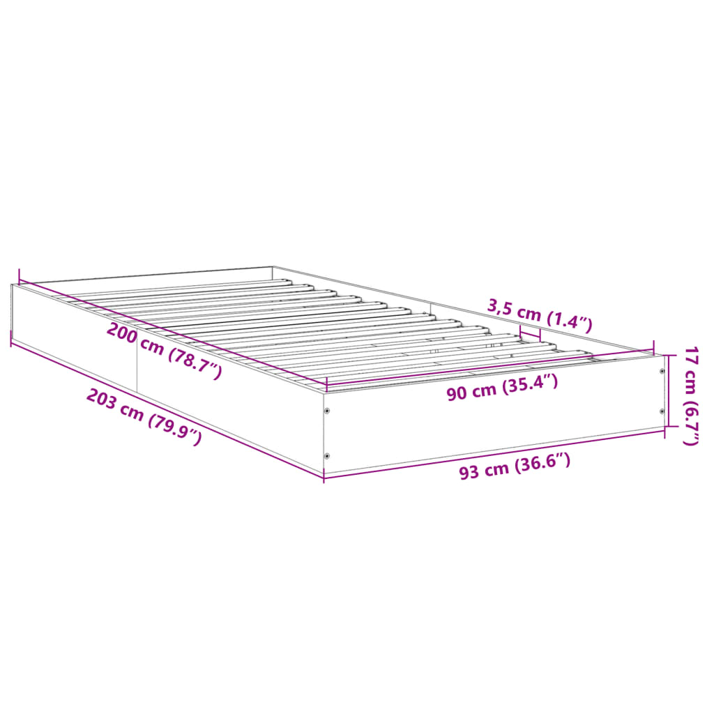 vidaXL Okvir za krevet crni 90x200 cm konstruirano drvo