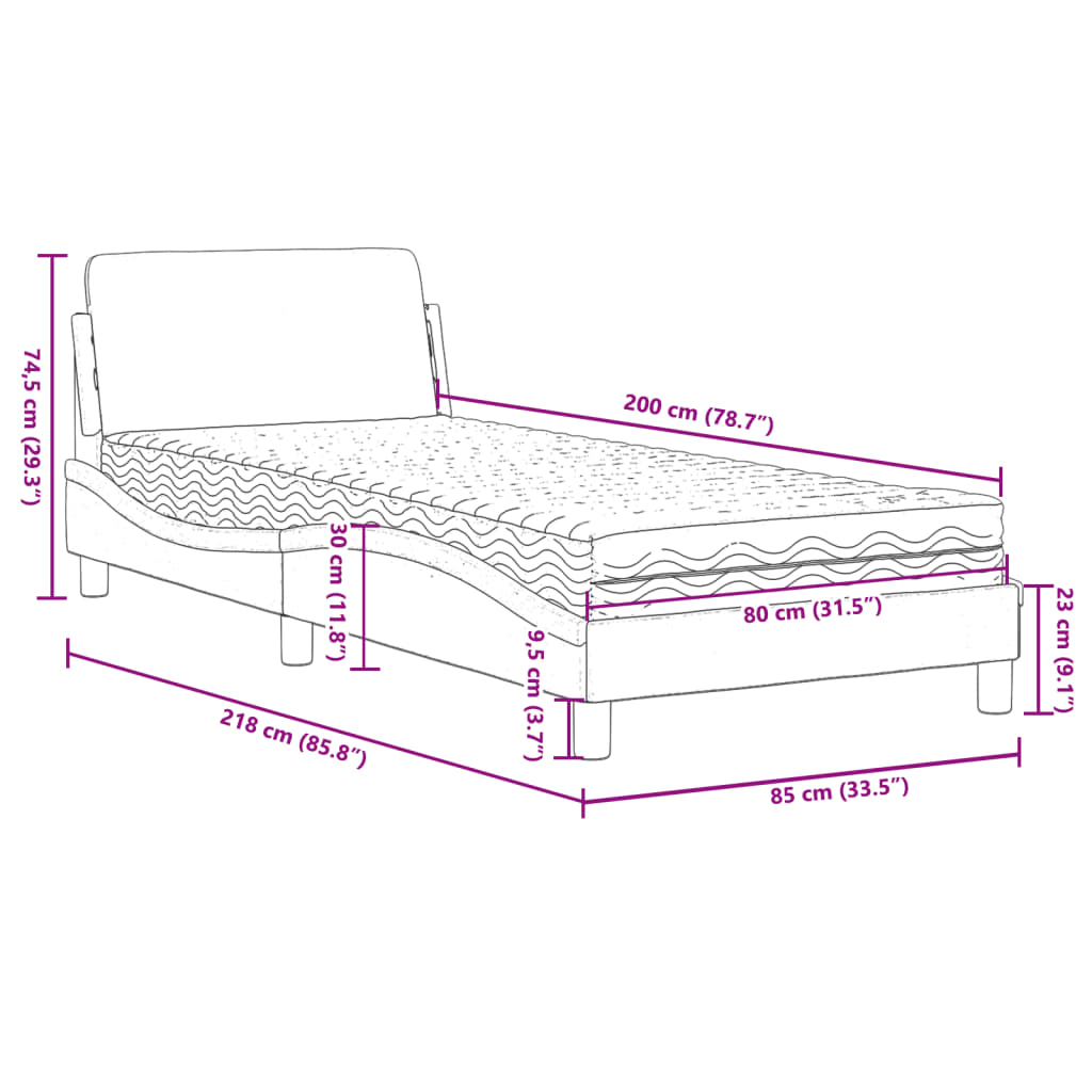 vidaXL Krevet s madracem ružičasti 80 x 200 cm baršunasti