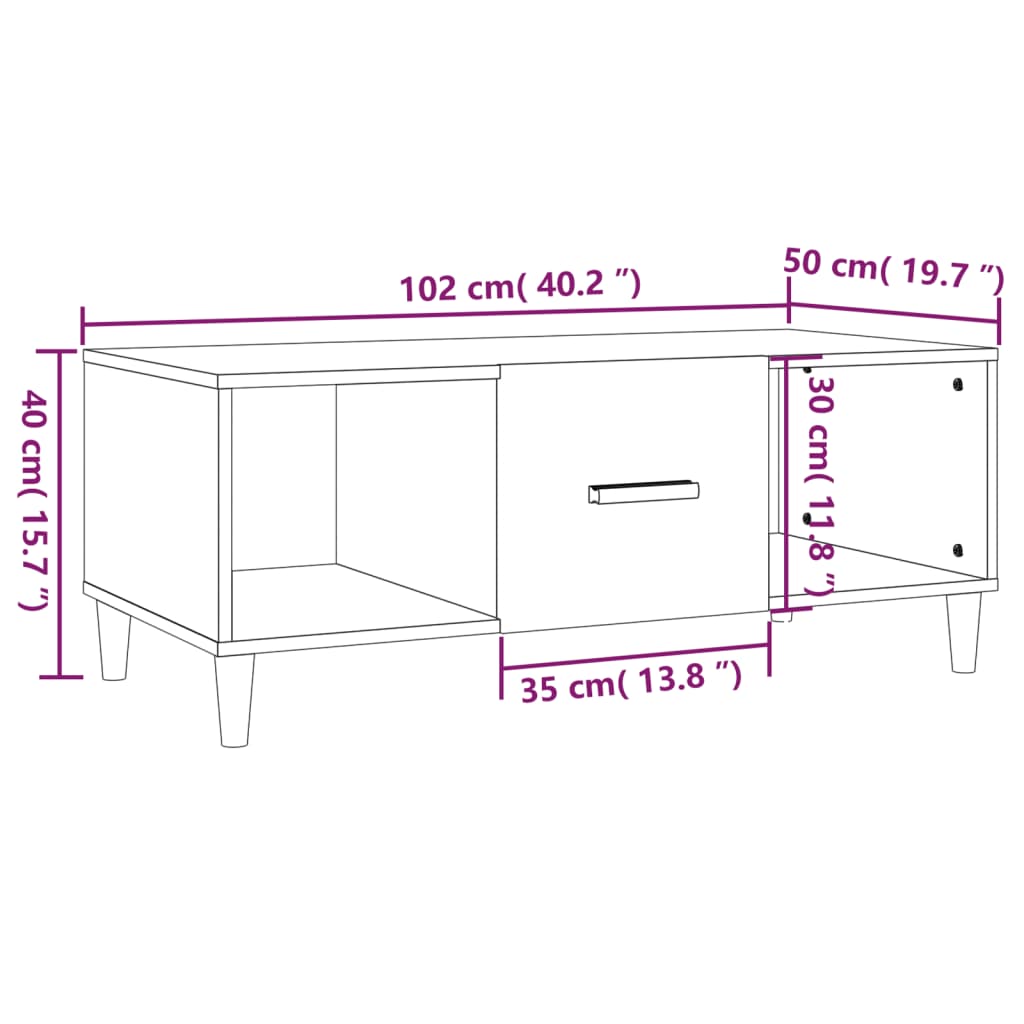 vidaXL Stolić za kavu bijeli 102 x 50 x 40 cm od konstruiranog drva