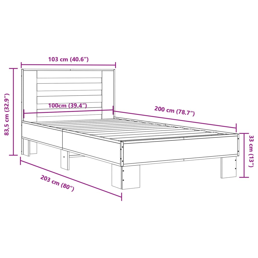 vidaXL Okvir za krevet boja hrasta 120x200cm konstruirano drvo i metal