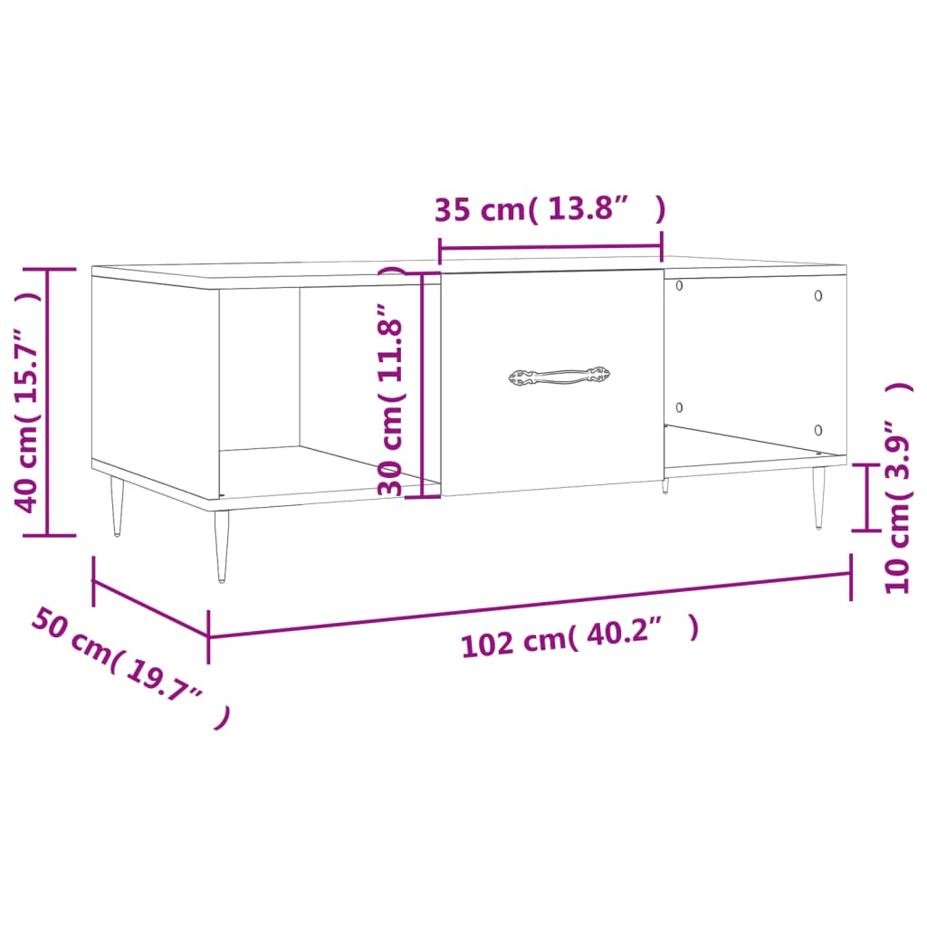 vidaXL Stolić za kavu crni 102 x 50 x 40 cm od konstruiranog drva