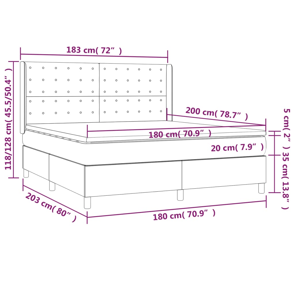 vidaXL Krevet box spring s madracem LED tamnosivi 180x200 cm tkanina