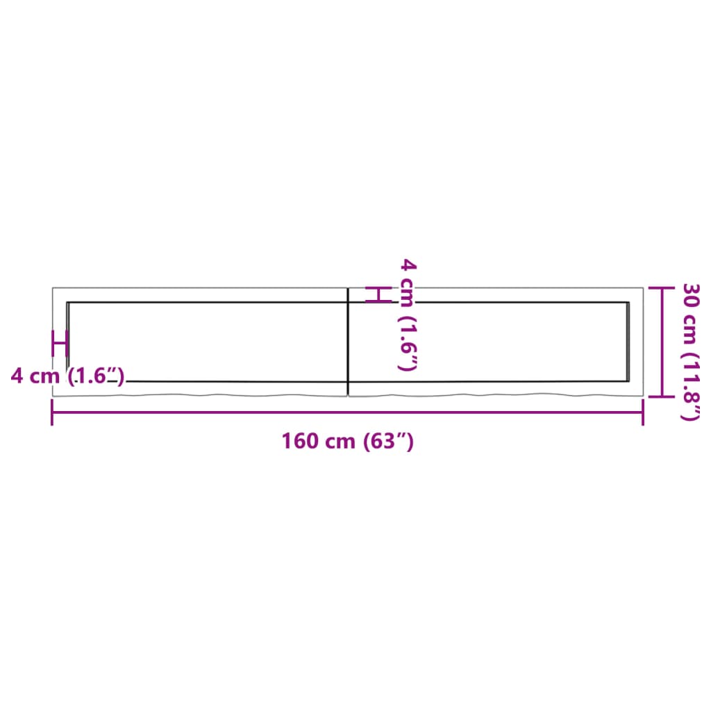 vidaXL Kupaonska radna ploča 160x30x(2-6) cm netretirano masivno drvo