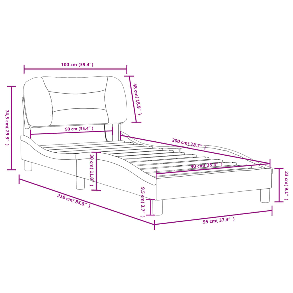 vidaXL Okvir kreveta s LED svjetlima bijeli 90 x 200 cm umjetna koža