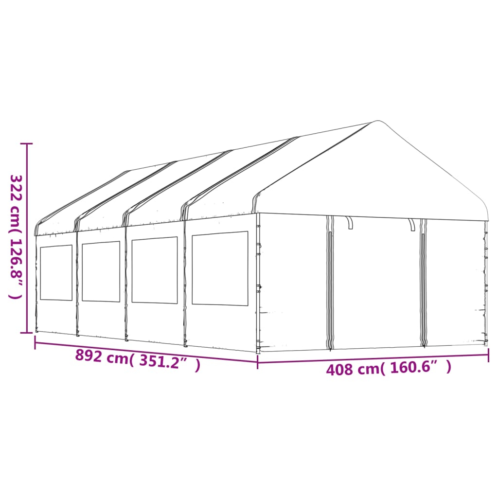 vidaXL Sjenica s krovom bijela 8,92 x 4,08 x 3,22 polietilen