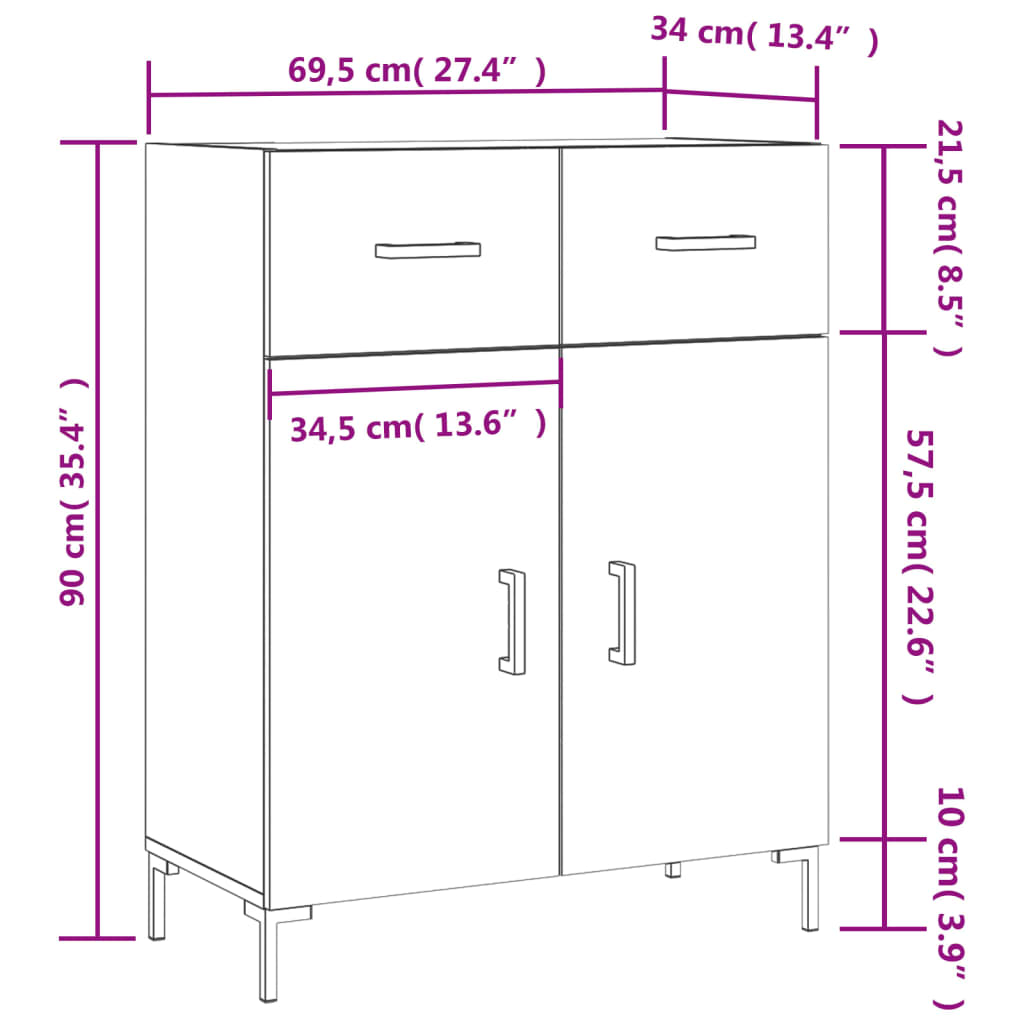 vidaXL Komoda sjajna bijela 69,5x34x90 cm od konstruiranog drva