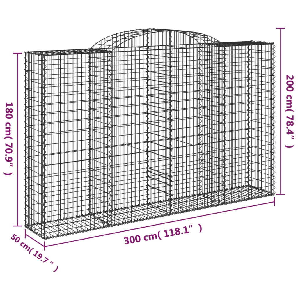 vidaXL Lučne gabionske košare 12kom 300x50x180/200cm pocinčano željezo