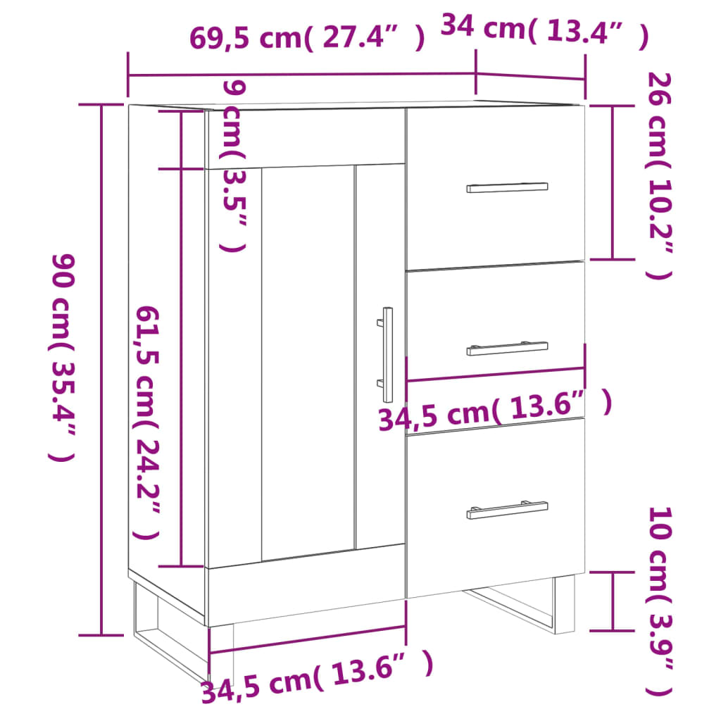 vidaXL Komoda siva boja betona 69,5x34x90 cm od konstruiranog drva