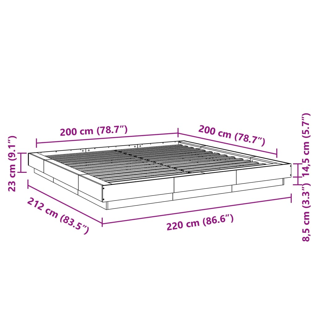 vidaXL Okvir kreveta s LED svjetlima boja betona 200 x 200 cm drveni