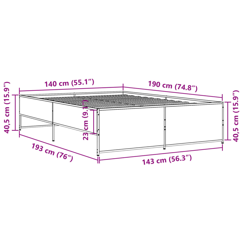 vidaXL Okvir kreveta boja hrasta 140x190 cm konstruirano drvo i metal