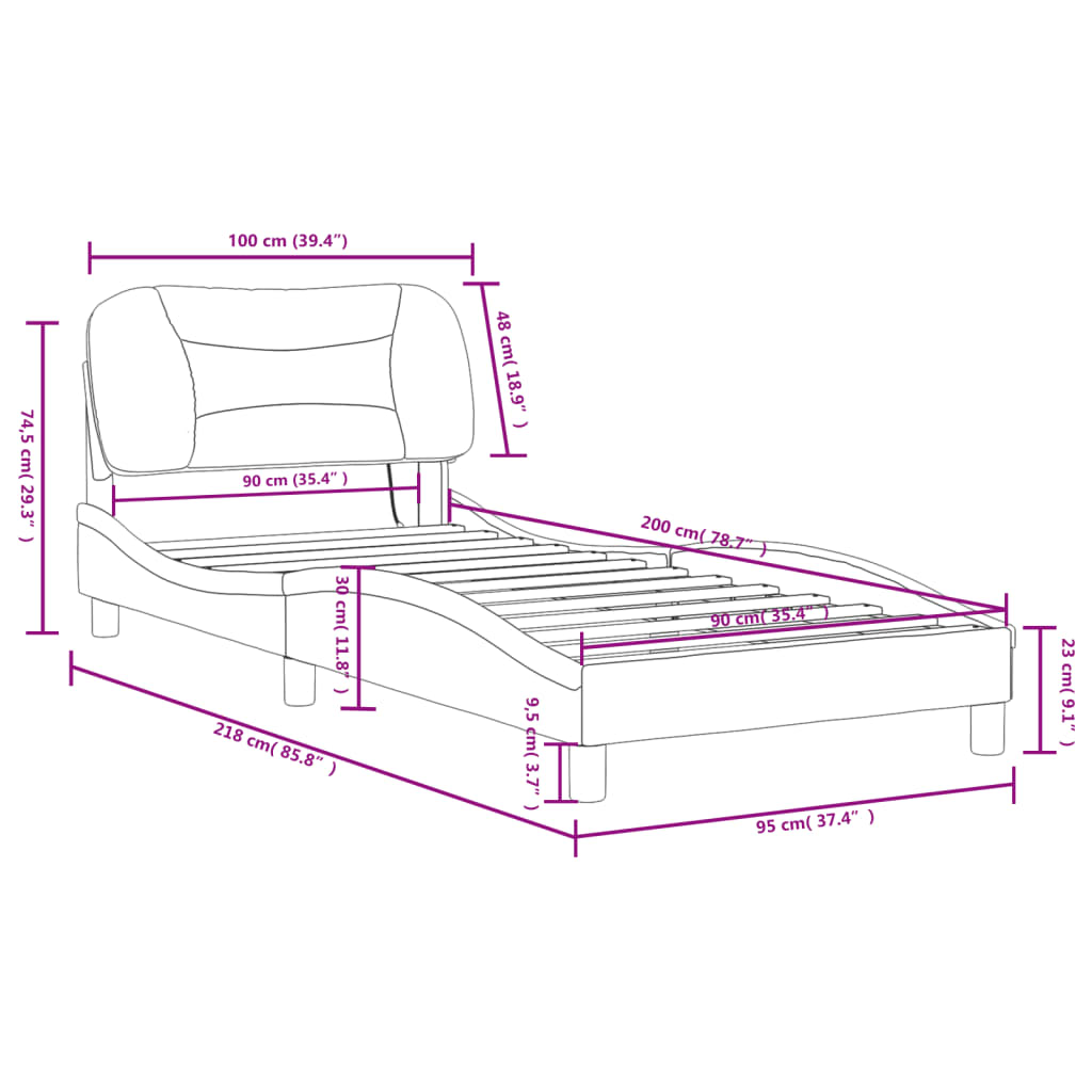 vidaXL Okvir kreveta s LED svjetlima crni 90 x 200 cm od umjetne kože