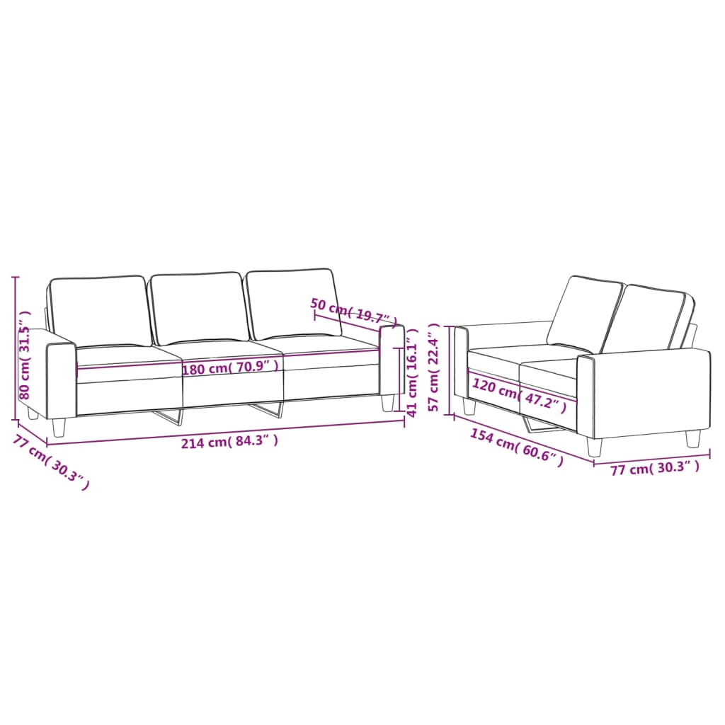 vidaXL 2-dijelni set sofa svjetložuti od tkanine