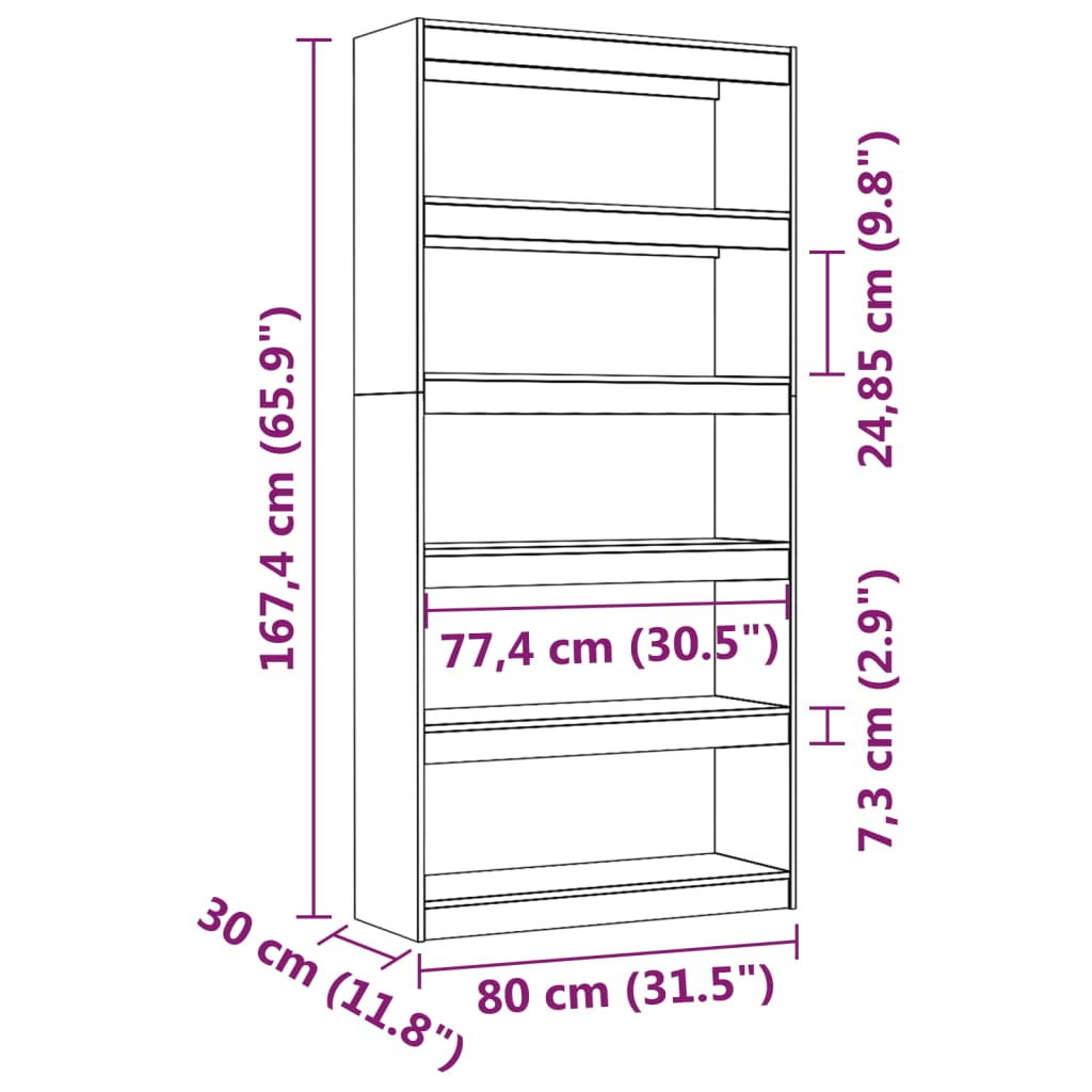 vidaXL Ormarić za knjige / sobna pregrada 80x30x167,4 cm od borovine