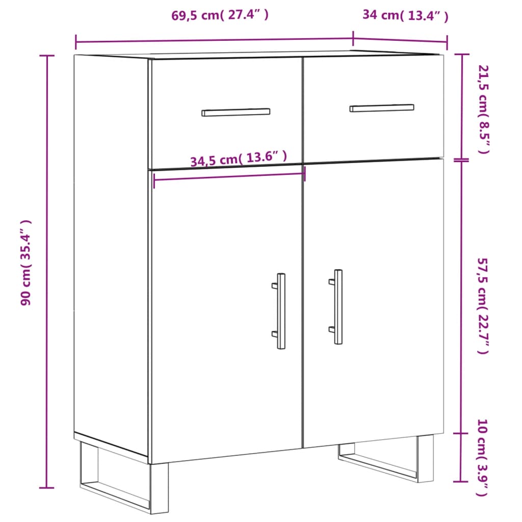 vidaXL Komoda boja smeđeg hrasta 69,5x34x90 cm od konstruiranog drva