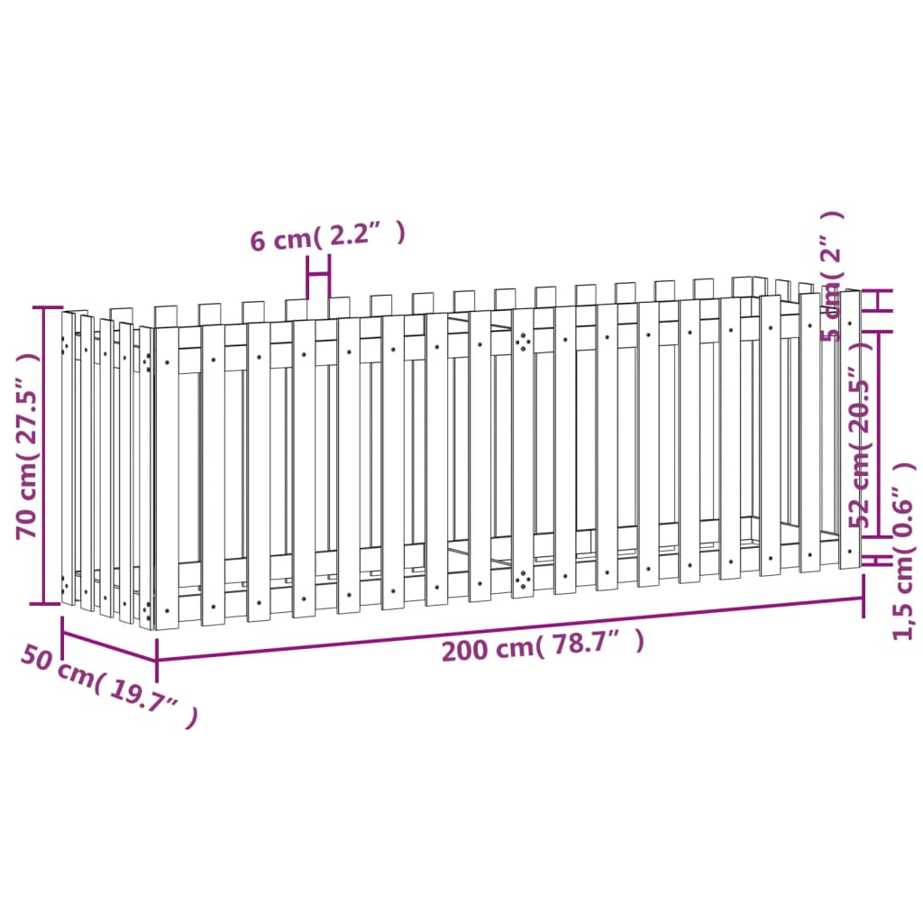 vidaXL Povišena vrtna gredica crna 200x50x70 cm masivna borovina