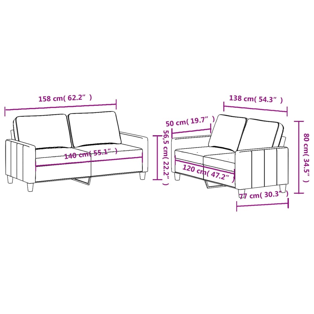 vidaXL 2-dijelni set sofa s jastucima crni od tkanine