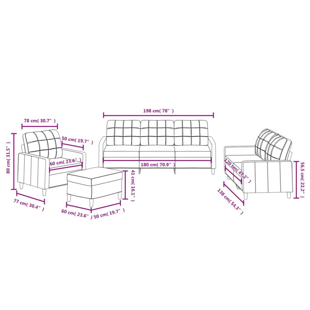 vidaXL 4-dijelni set sofa s jastucima tamnosivi od tkanine