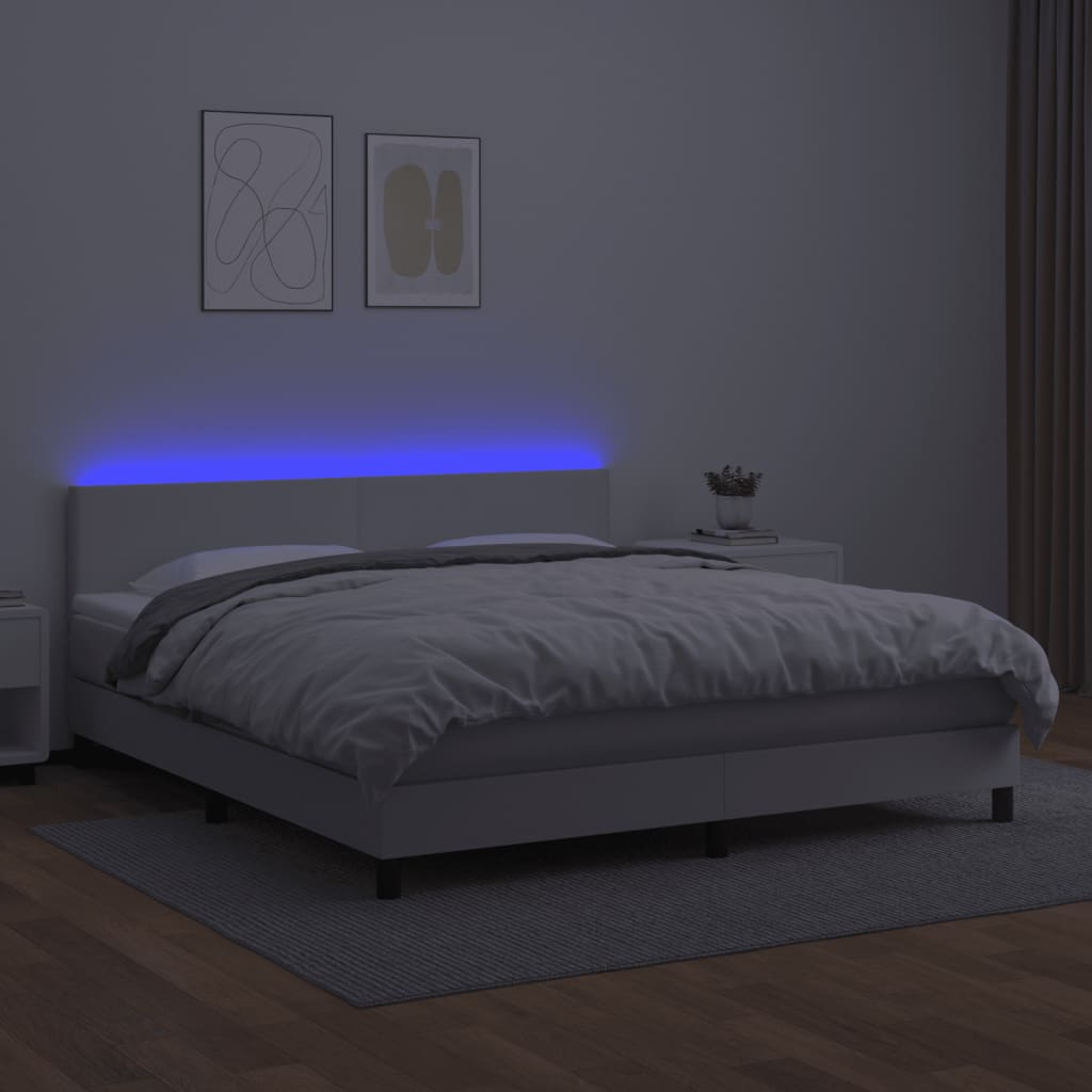 vidaXL Krevet box spring s madracem LED bijeli 180x200 cm umjetna koža