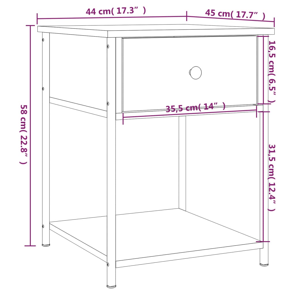 vidaXL Noćni ormarići 2 kom boja hrasta 44x45x58 cm konstruirano drvo