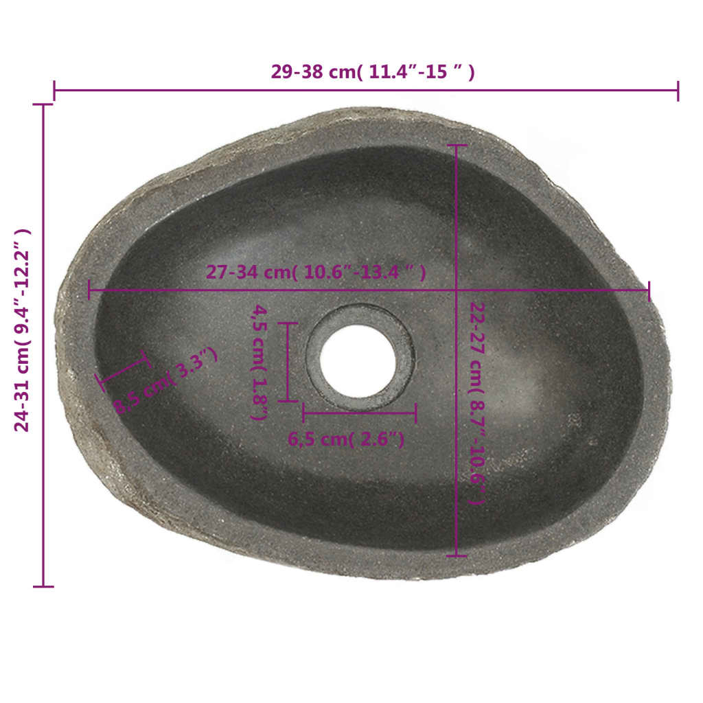 vidaXL Umivaonik od riječnog kamena ovalni (29 - 38) x (24 - 31) cm