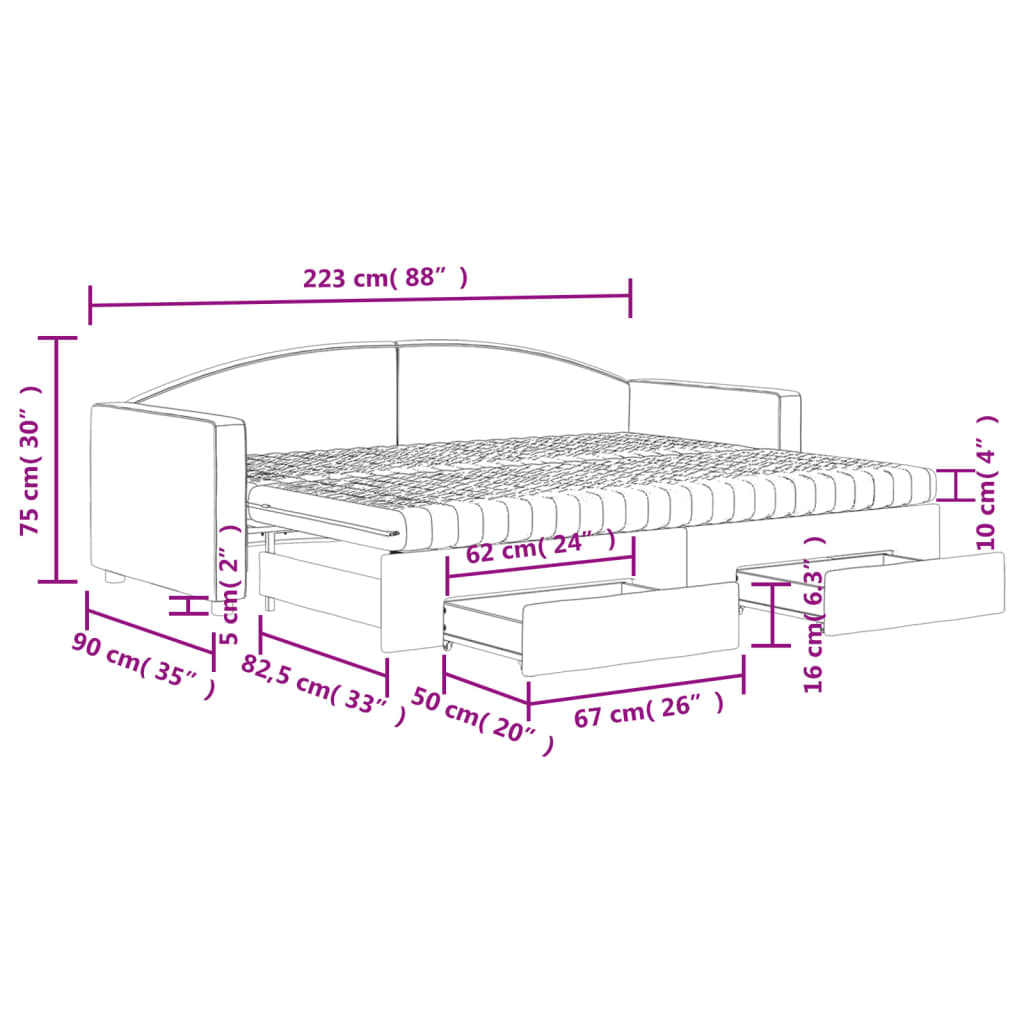 vidaXL Dnevni krevet na razvlačenje s ladicama krem 80x200 cm tkanina