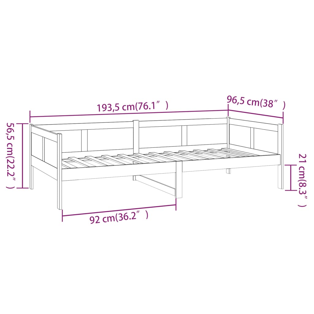 vidaXL Dnevni ležaj bijeli od masivne borovine 90 x 190 cm