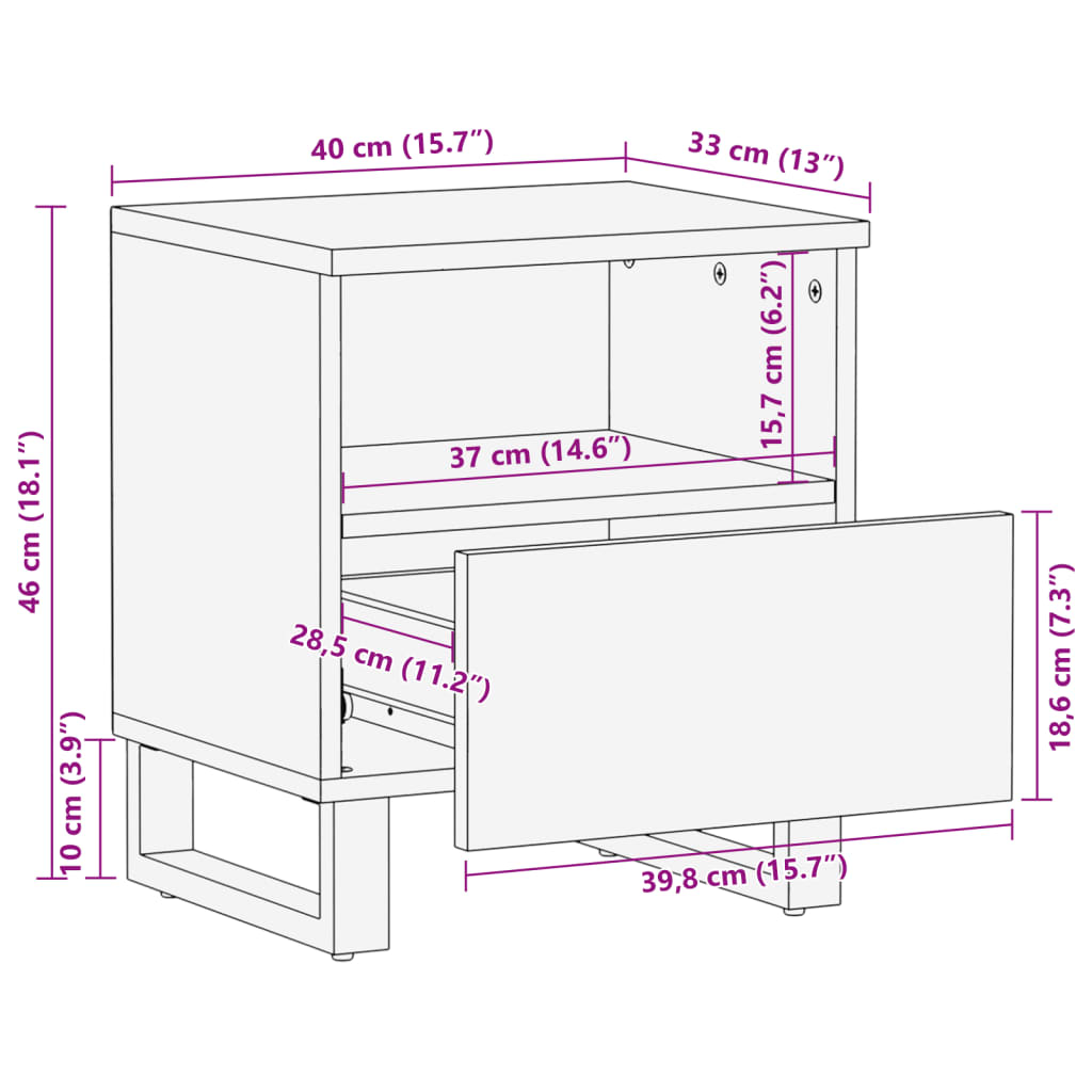 vidaXL Noćni ormarići 2 kom 40x34x46 cm od masivnog obnovljenog drva