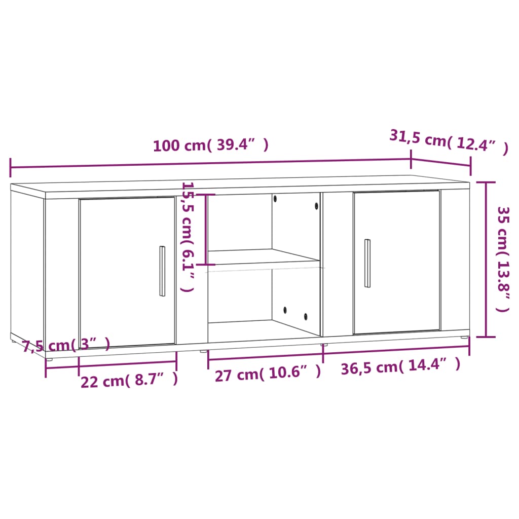 vidaXL TV ormarić boja dimljenog hrasta 100 x 31,5 x 35 cm drveni