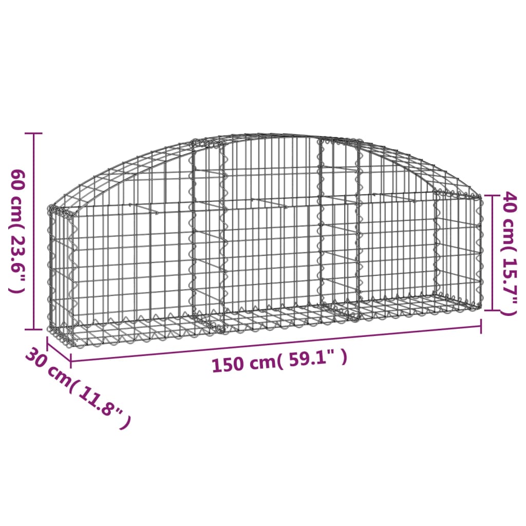 vidaXL Gabionska košara s lukom 150x30x40/60 cm pocinčano željezo