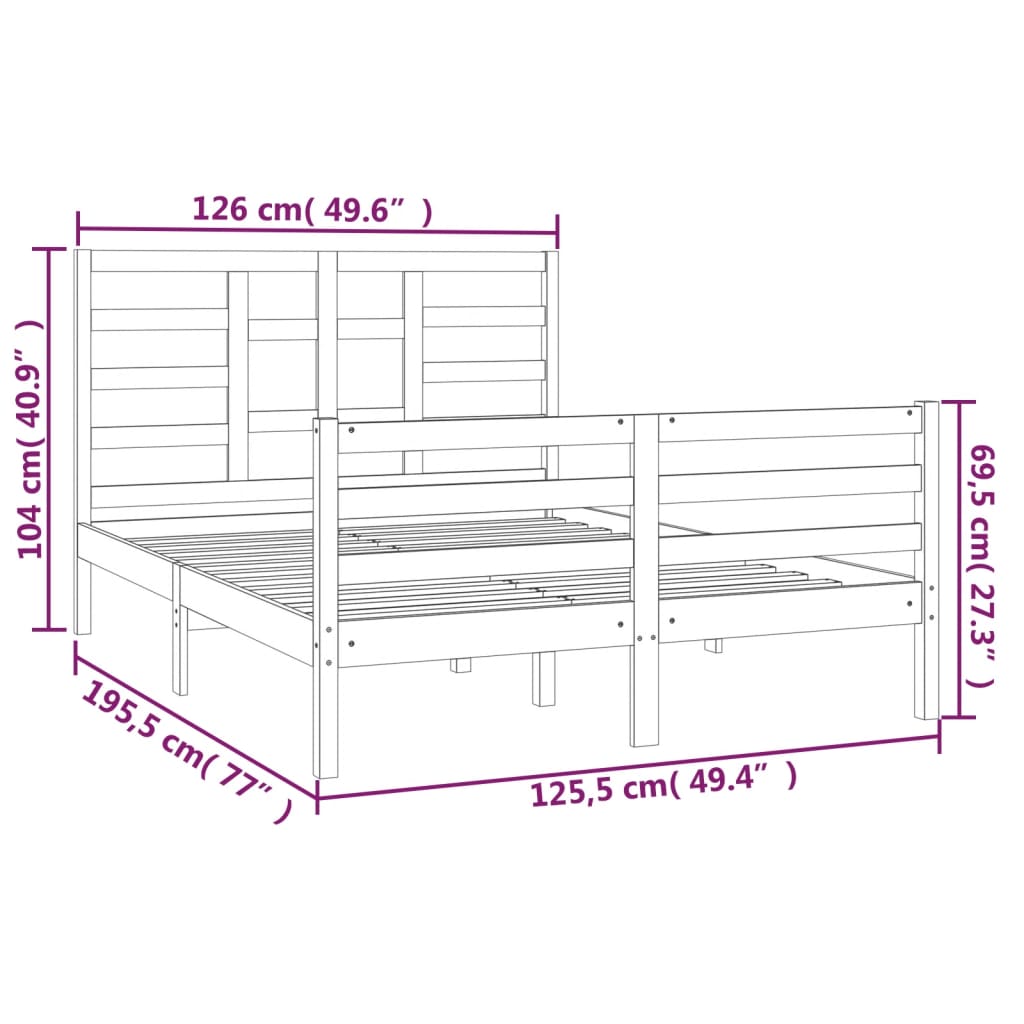 vidaXL Okvir za krevet masivno drvo bijeli 120x190 cm mali bračni