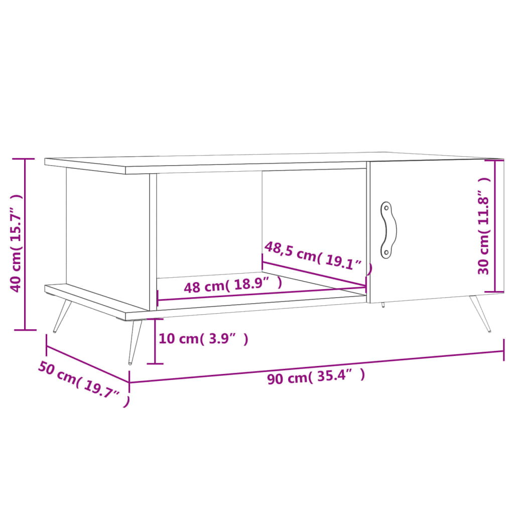 vidaXL Stolić za kavu bijeli 90 x 50 x 40 cm od konstruiranog drva