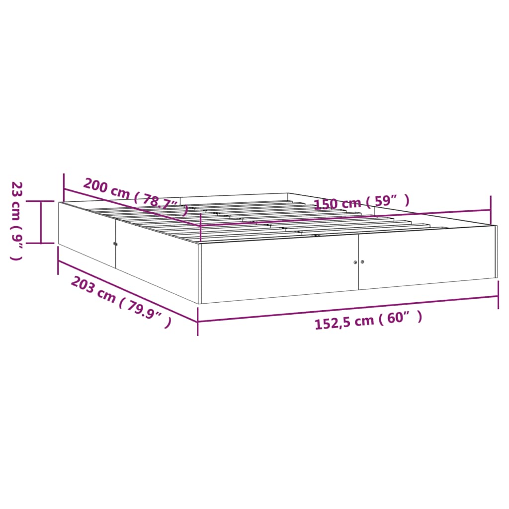 vidaXL Okvir za krevet od masivnog drva bijeli 150 x 200 cm 5FT King