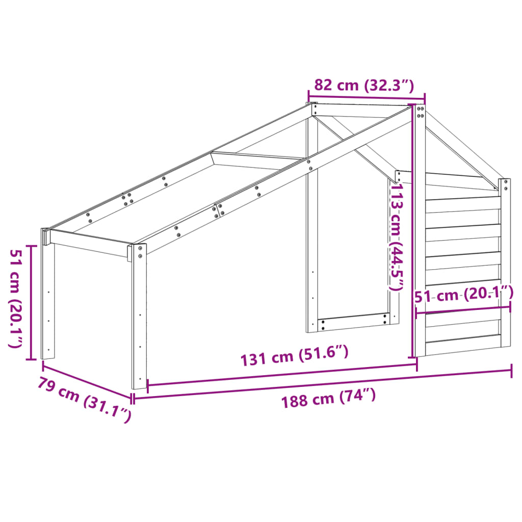 vidaXL Krov za dječji krevet voštano smeđi 188 x 82 x 113 cm borovina