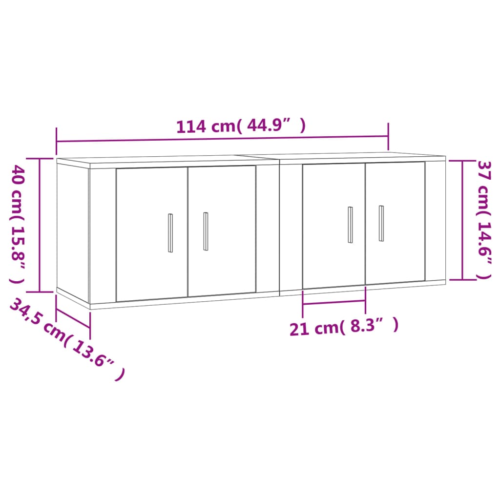 vidaXL Zidni TV ormarići 2 kom siva boja betona 57 x 34,5 x 40 cm