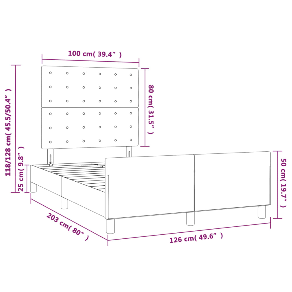 vidaXL Okvir za krevet s uzglavljem tamnosivi 120x200 cm baršunasti