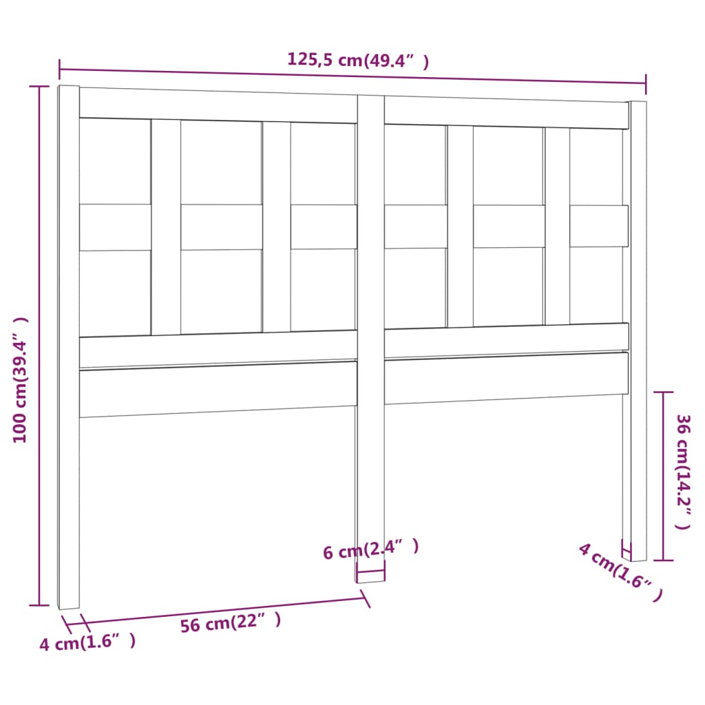 vidaXL Uzglavlje za krevet crno 125,5 x 4 x 100 cm od masivne borovine