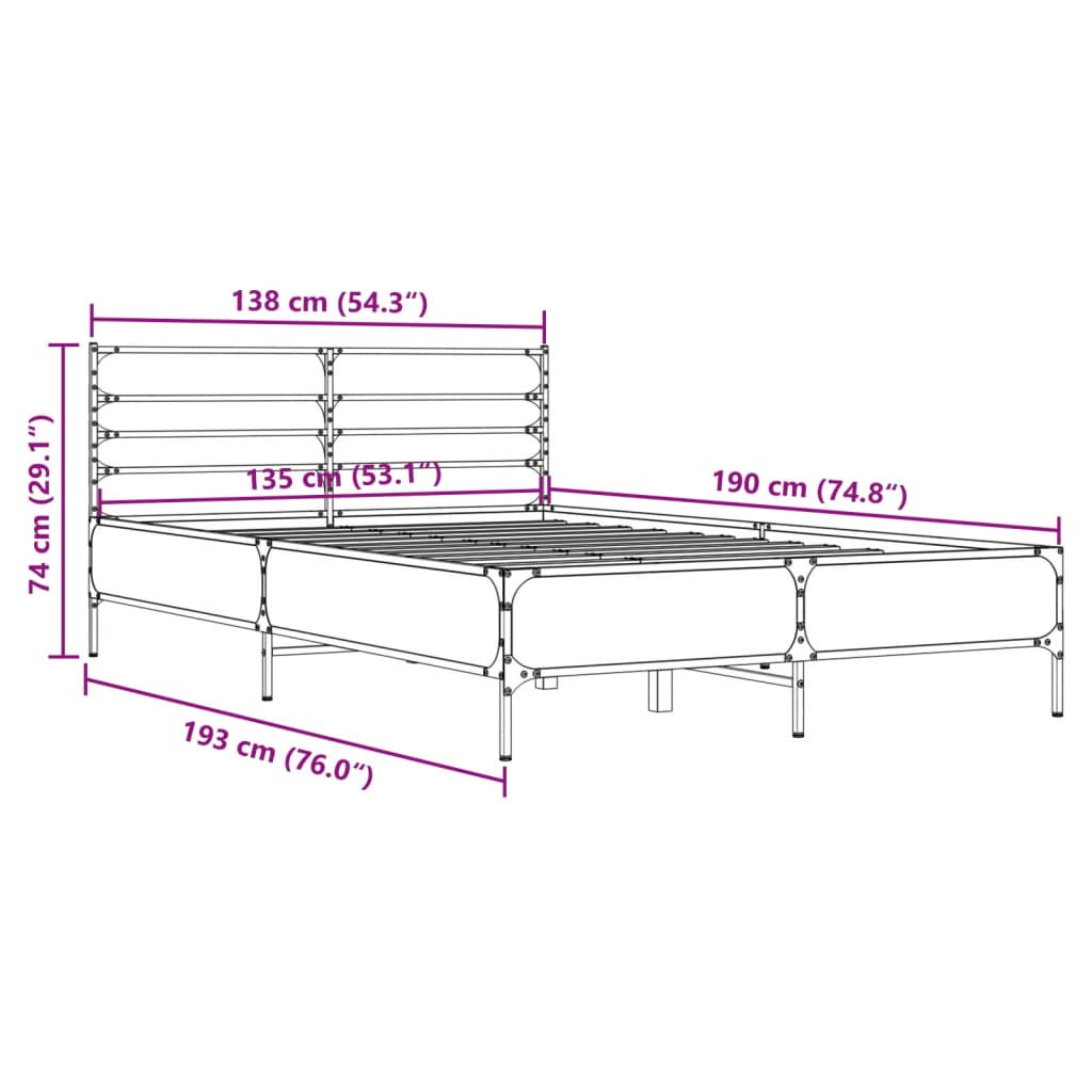 vidaXL Okvir za krevet boja hrasta 135x190cm konstruirano drvo i metal