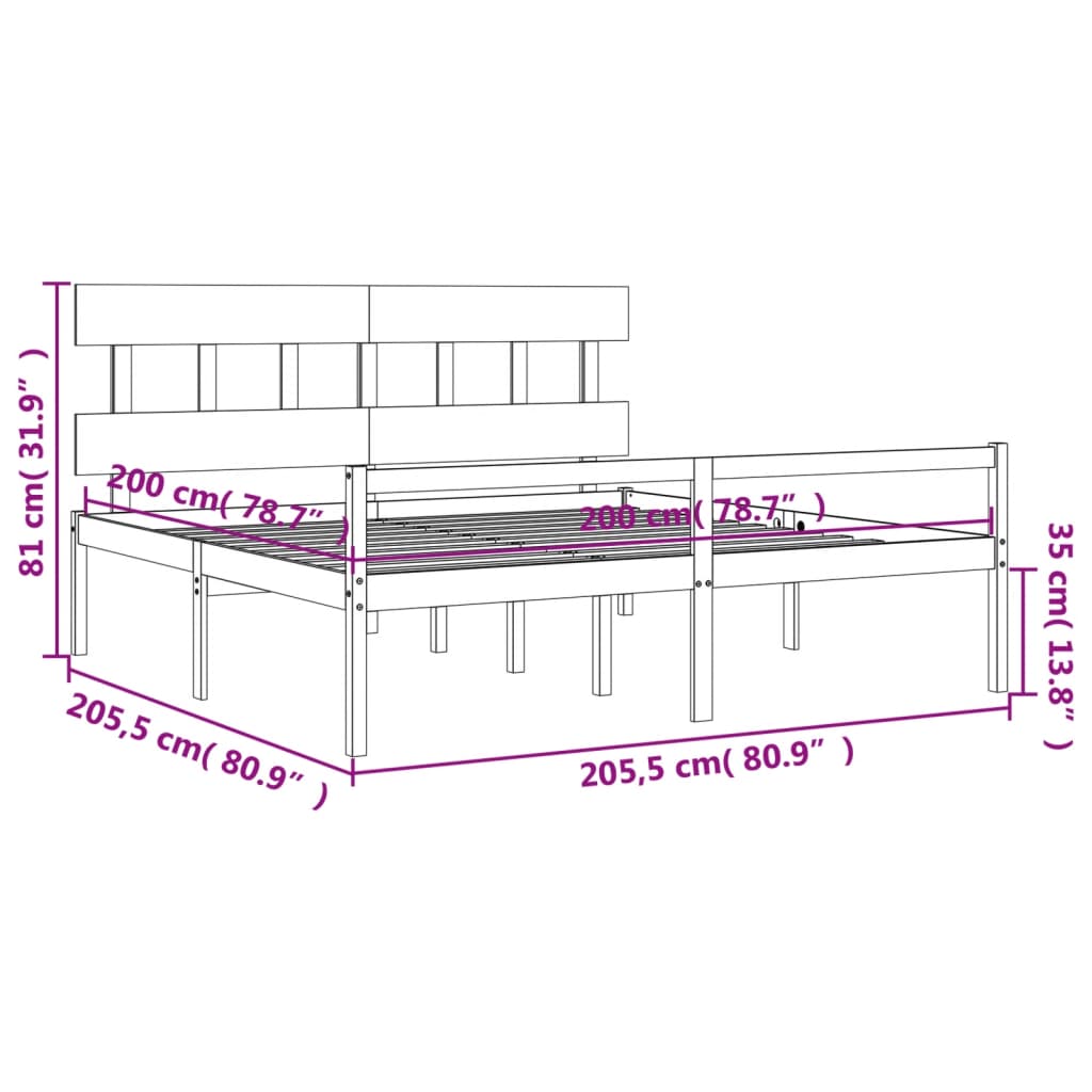 vidaXL Krevet za starije s uzglavljem sivi 200x200 cm masivnog drva