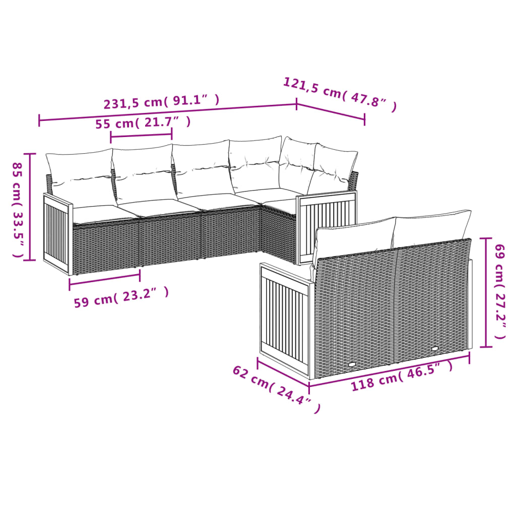 vidaXL 7-dijelni set vrtnih sofa od poliratana s jastucima crni