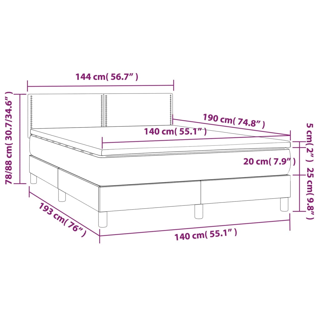 vidaXL Krevet box spring s madracem LED crni 140 x 190 cm umjetna koža