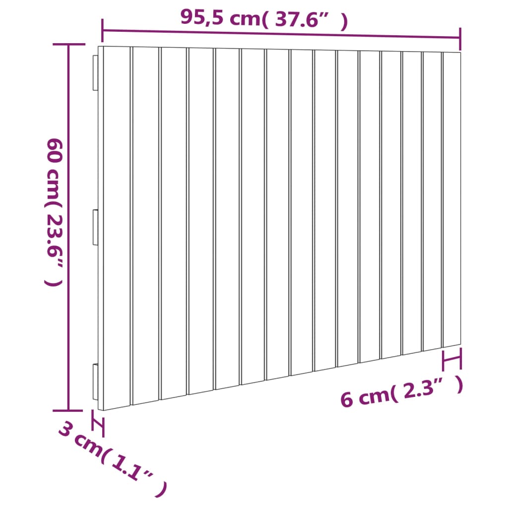 vidaXL Zidno uzglavlje 95,5x3x60 cm od masivne borovine