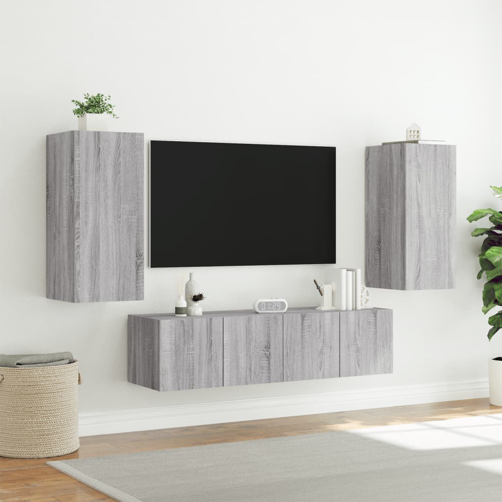 vidaXL 4-dijelni zidni TV elementi s LED svjetlima boja sivog hrasta