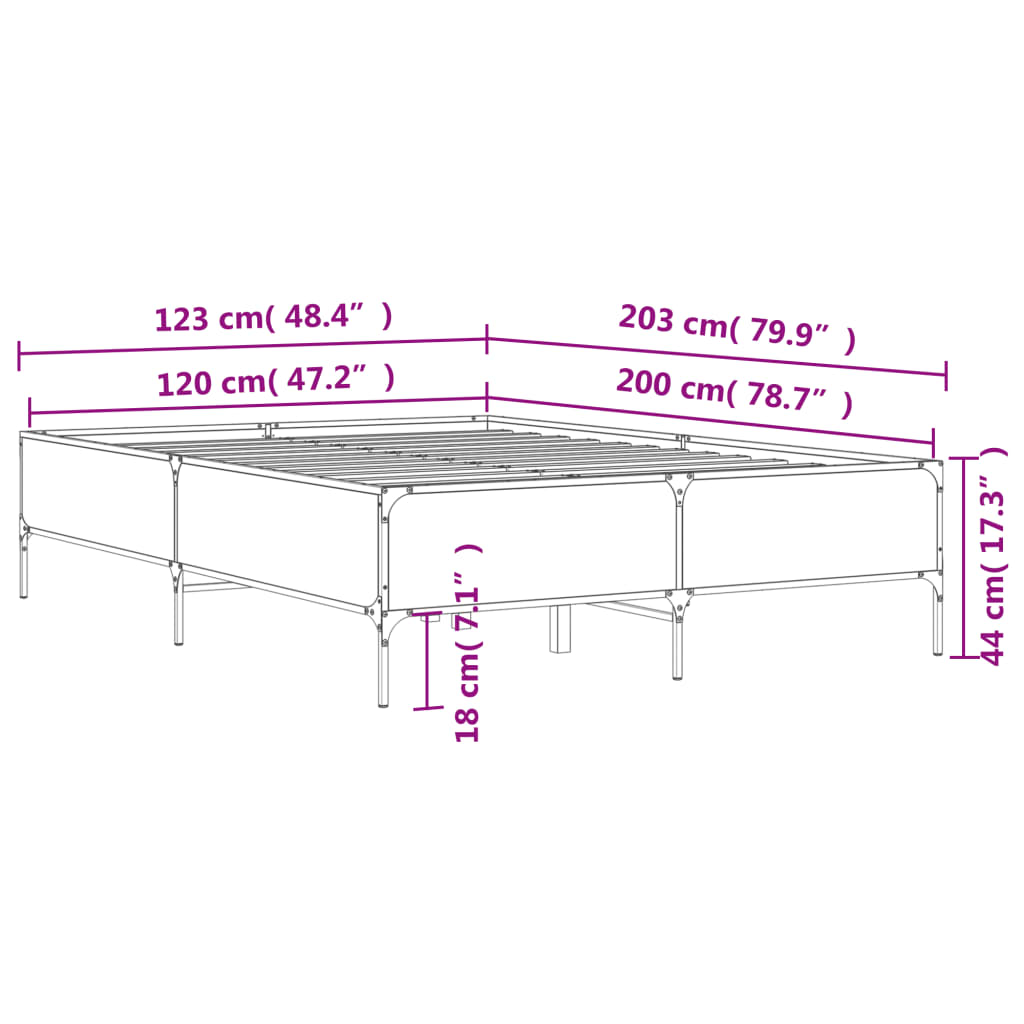 vidaXL Okvir kreveta boja hrasta 120x200 cm konstruirano drvo i metal