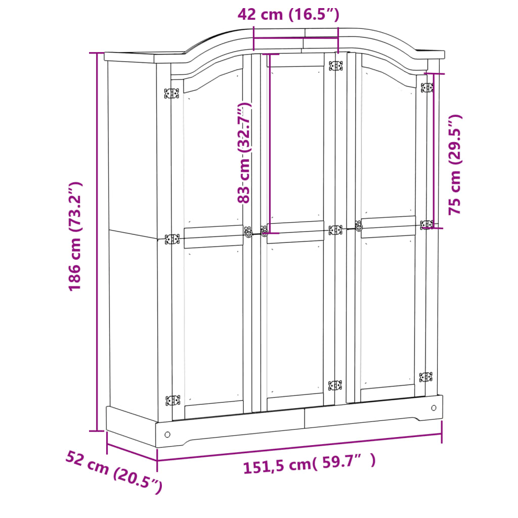 vidaXL Ormar Corona 151,5 x 52 x 186 cm od masivne borovine