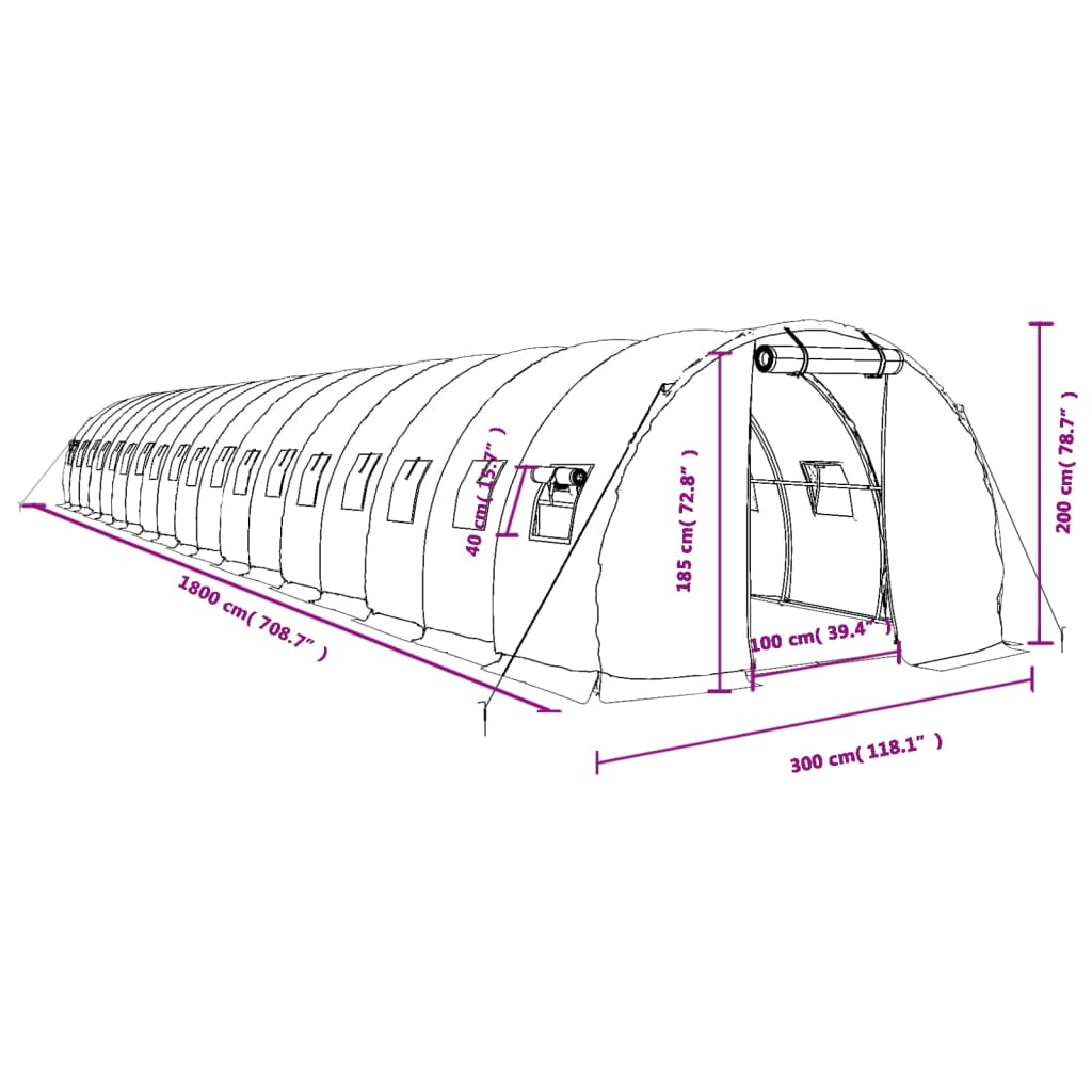 vidaXL Staklenik s čeličnim okvirom bijeli 54 m² 18 x 3 x 2 m