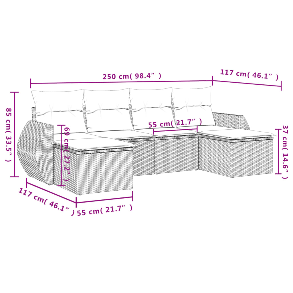 vidaXL 6-dijelni set vrtnih sofa od poliratana s jastucima sivi