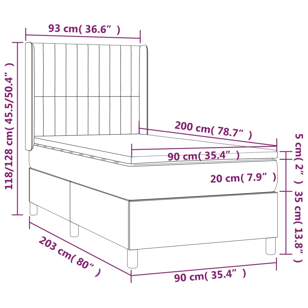 vidaXL Krevet box spring s madracem LED crni 90x200 cm baršun